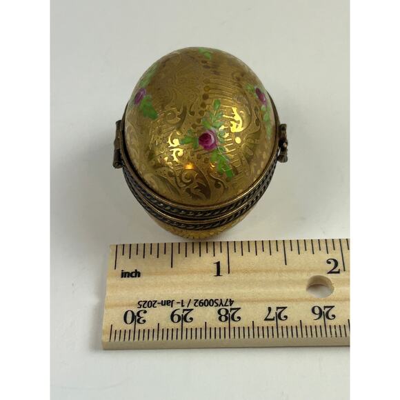 Limoges France Incrustation Trinket Box Hand Painted Roses Raised Gold Oval - Picture 14 of 15